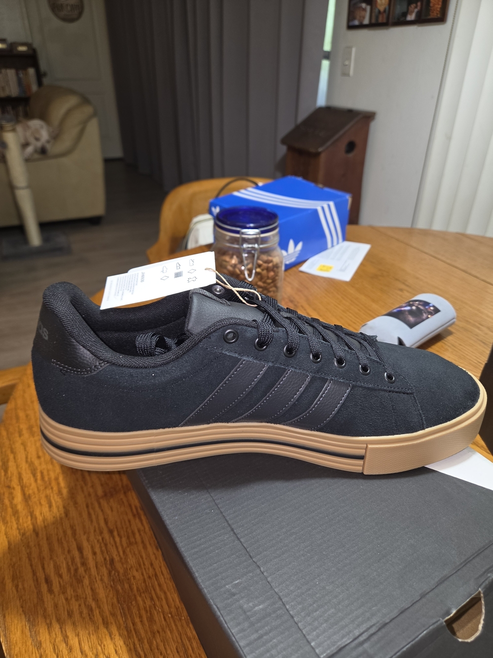 Adidas Men's Black Canvas Sneakers with Gum Sole